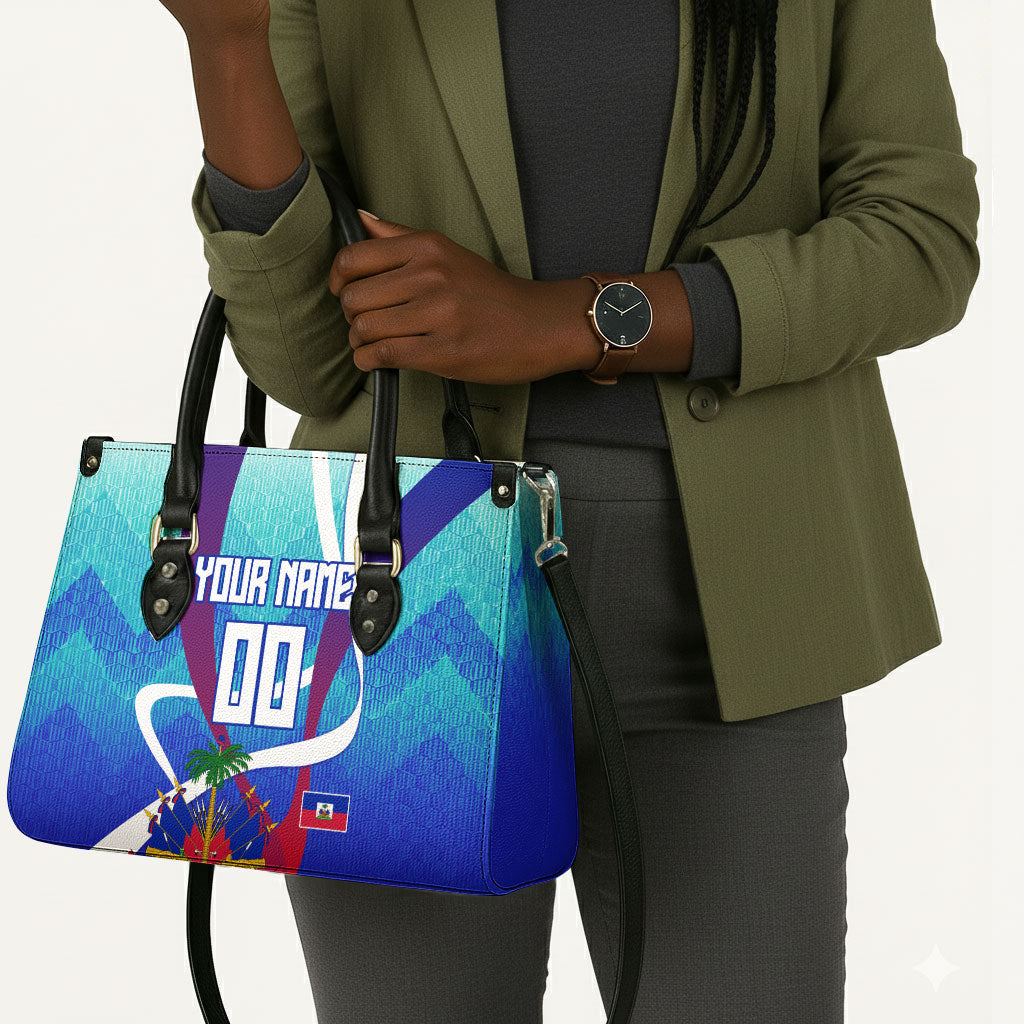 Personalized Haiti Football Leather Bag Haitian Flag Trogon Bird Mascot