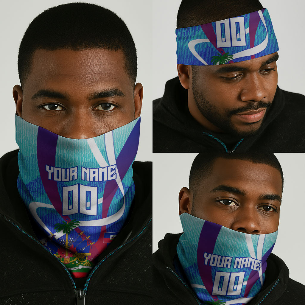 Personalized Haiti Football Neck Gaiter Haitian Flag Trogon Bird Mascot