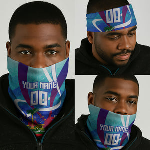 Personalized Haiti Football Neck Gaiter Haitian Flag Trogon Bird Mascot