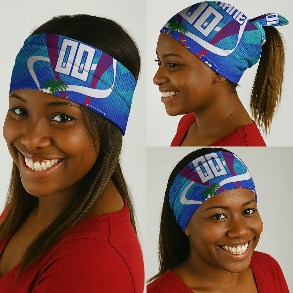 Personalized Haiti Football Neck Gaiter Haitian Flag Trogon Bird Mascot