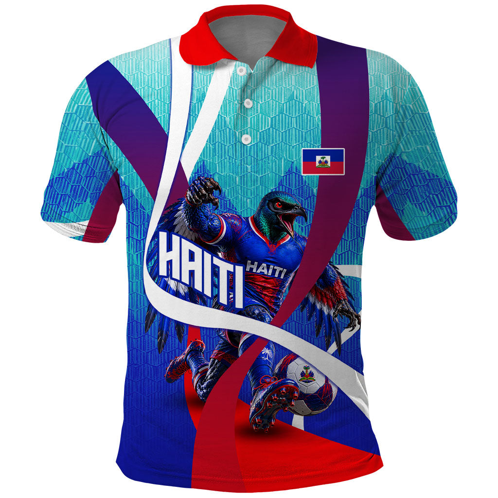Personalized Haiti Football Polo Shirt Haitian Flag Trogon Bird Mascot