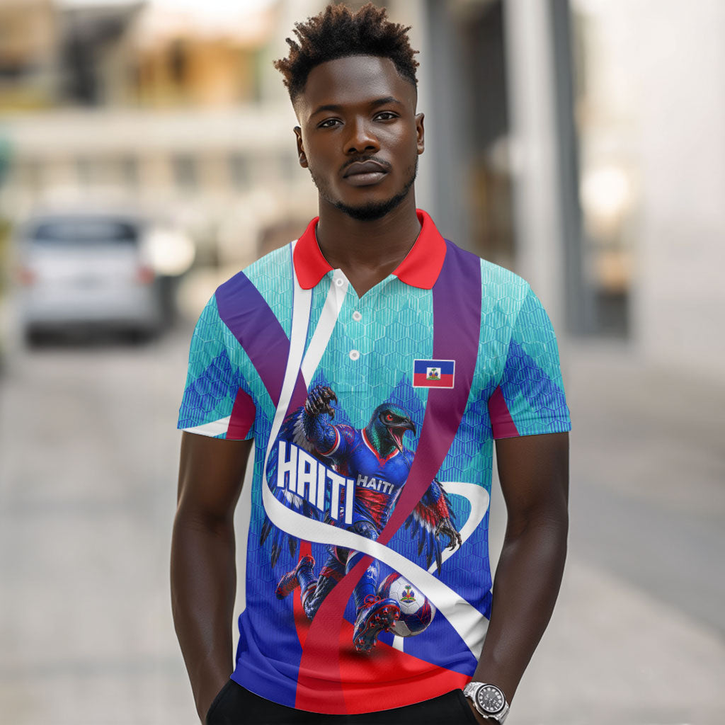 Personalized Haiti Football Polo Shirt Haitian Flag Trogon Bird Mascot