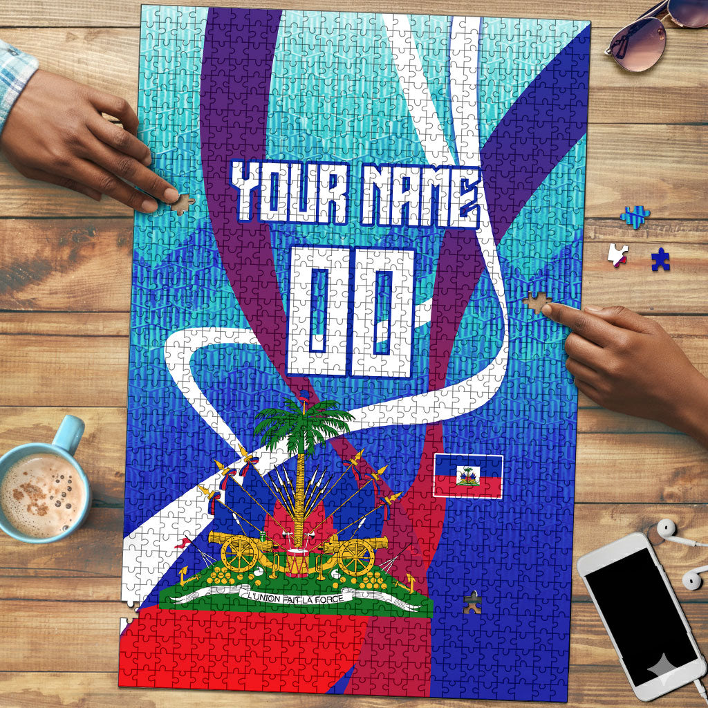 Personalized Haiti Football Puzzle Haitian Flag Trogon Bird Mascot