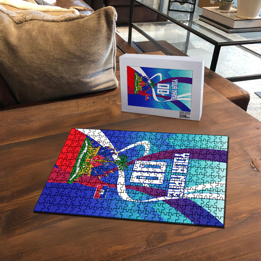 Personalized Haiti Football Puzzle Haitian Flag Trogon Bird Mascot