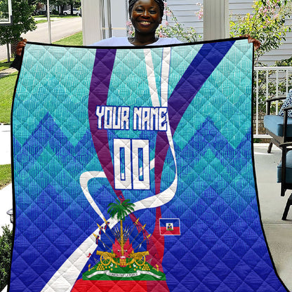 Personalized Haiti Football Quilt Haitian Flag Trogon Bird Mascot