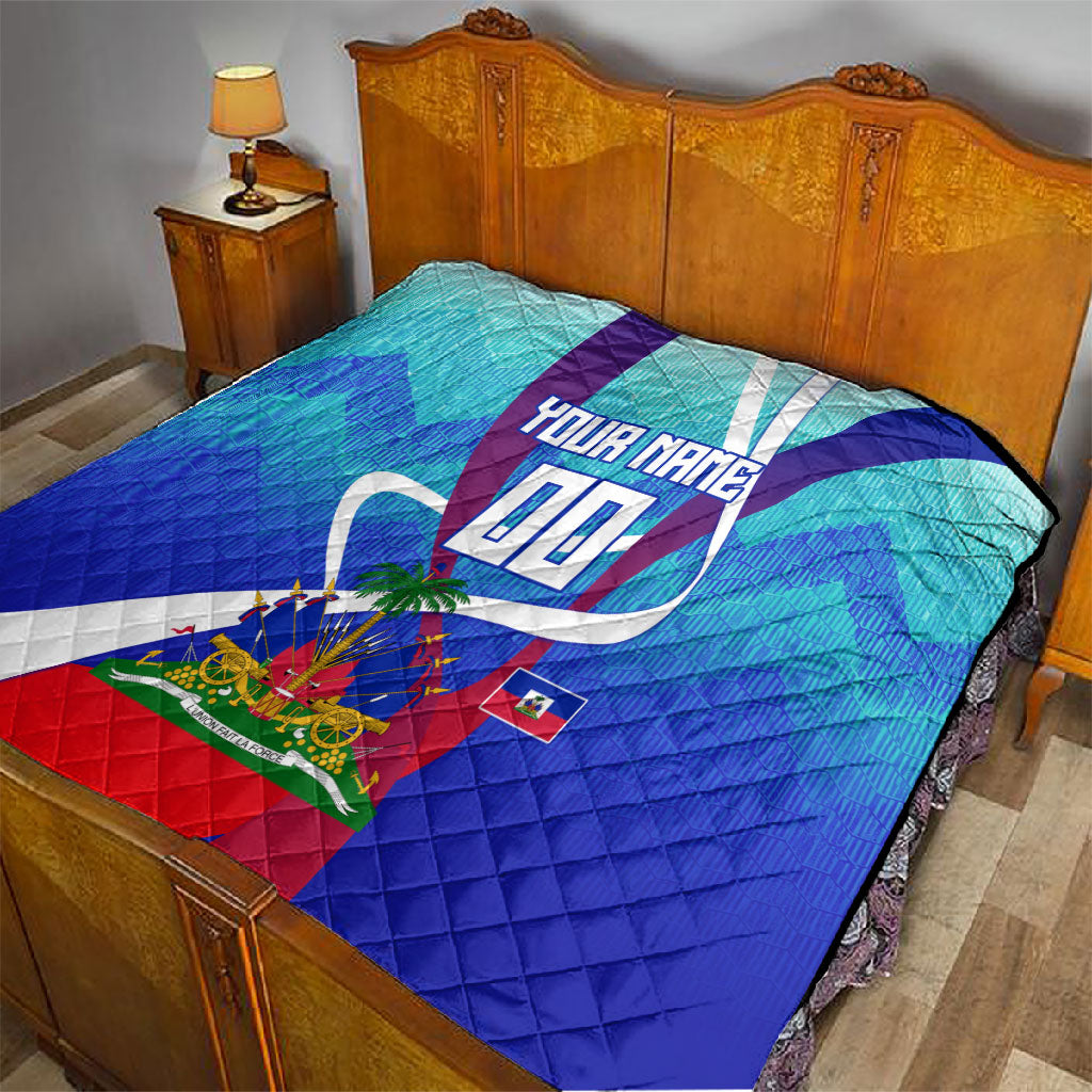 Personalized Haiti Football Quilt Haitian Flag Trogon Bird Mascot