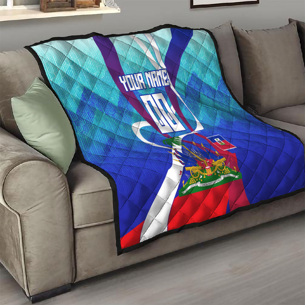 Personalized Haiti Football Quilt Haitian Flag Trogon Bird Mascot