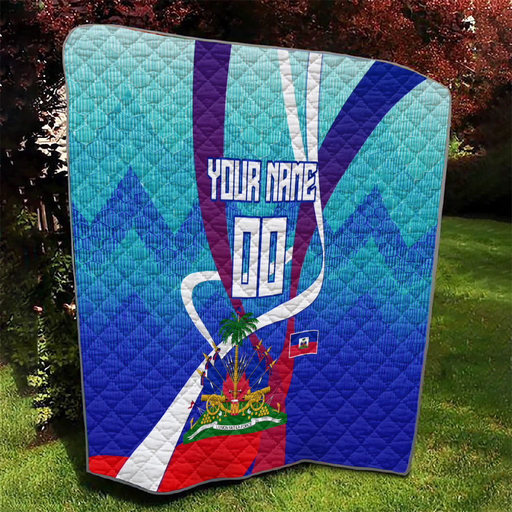 Personalized Haiti Football Quilt Haitian Flag Trogon Bird Mascot