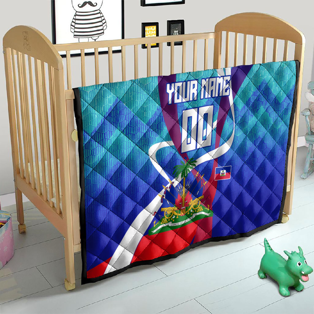 Personalized Haiti Football Quilt Haitian Flag Trogon Bird Mascot