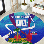 Personalized Haiti Football Round Carpet Haitian Flag Trogon Bird Mascot