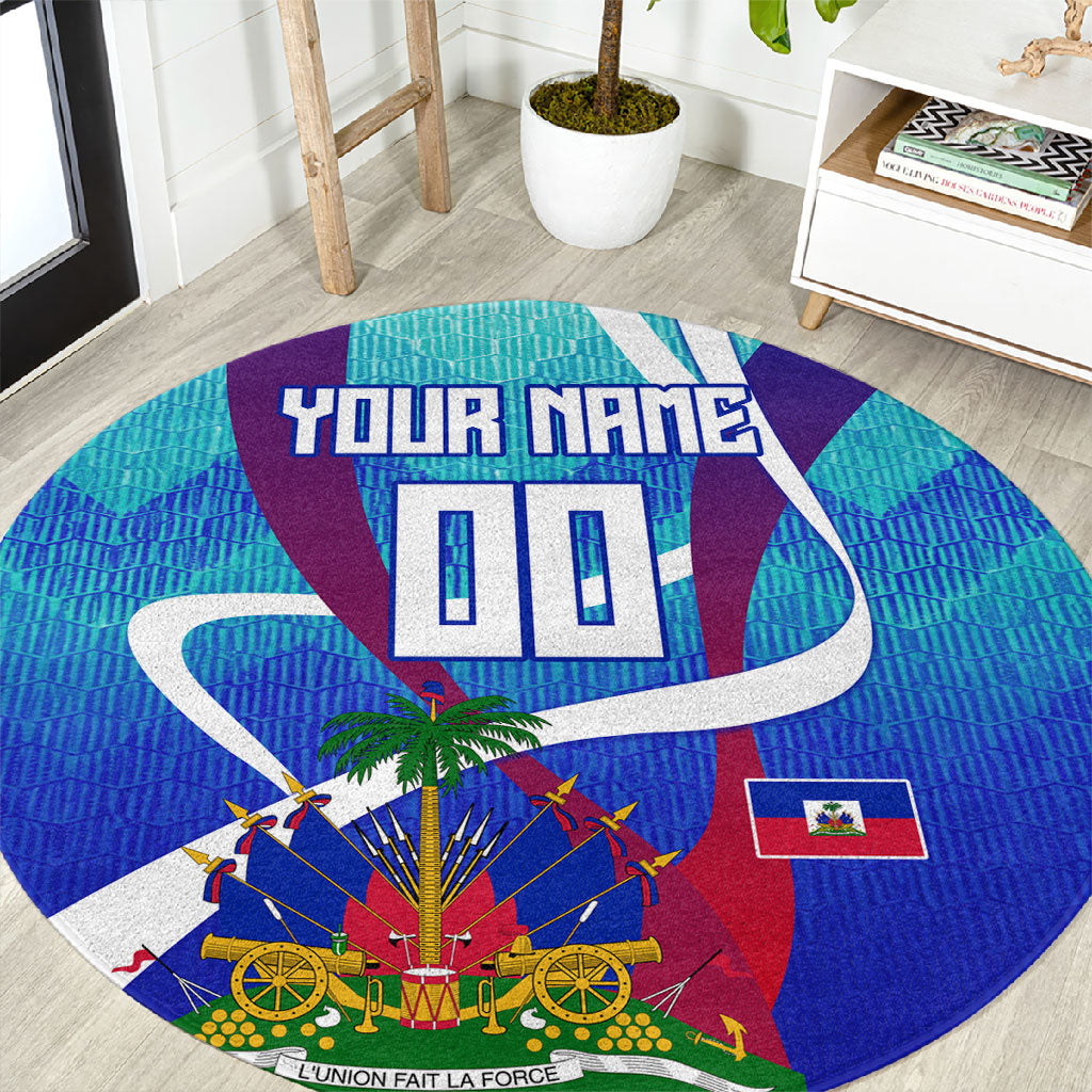 Personalized Haiti Football Round Carpet Haitian Flag Trogon Bird Mascot