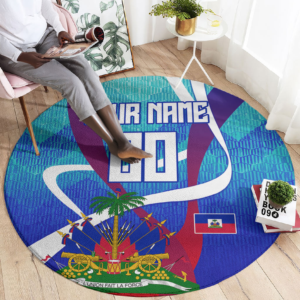 Personalized Haiti Football Round Carpet Haitian Flag Trogon Bird Mascot