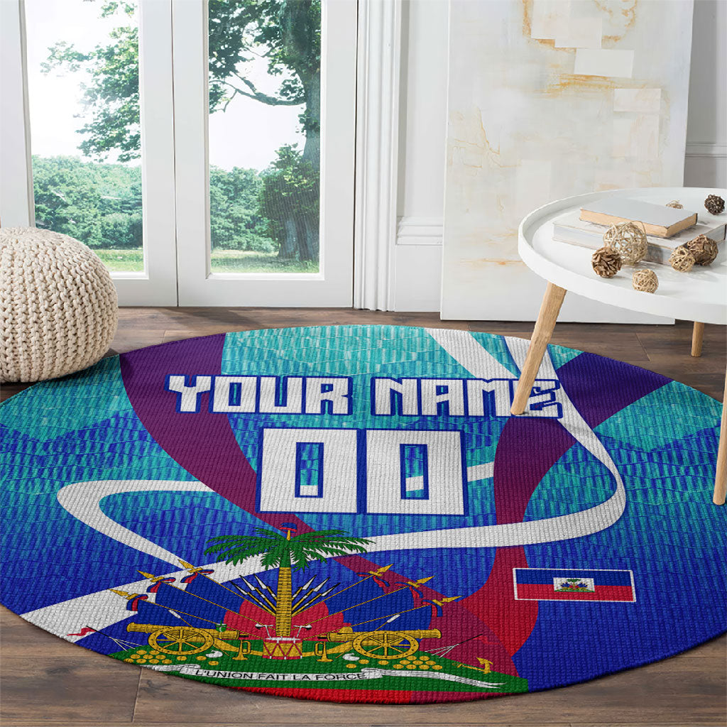 Personalized Haiti Football Round Carpet Haitian Flag Trogon Bird Mascot