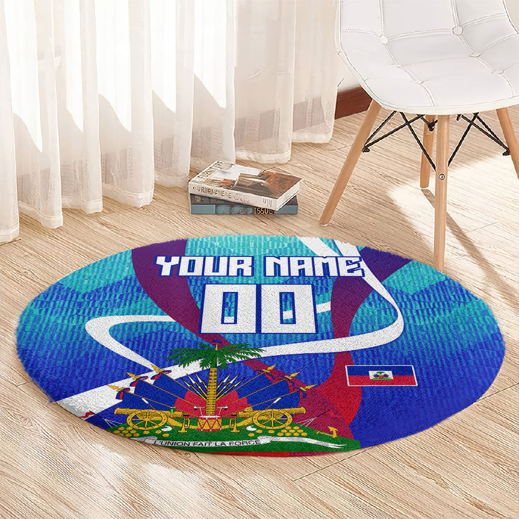 Personalized Haiti Football Round Carpet Haitian Flag Trogon Bird Mascot
