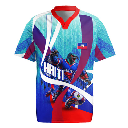 Personalized Haiti Football Rugby Jersey Haitian Flag Trogon Bird Mascot