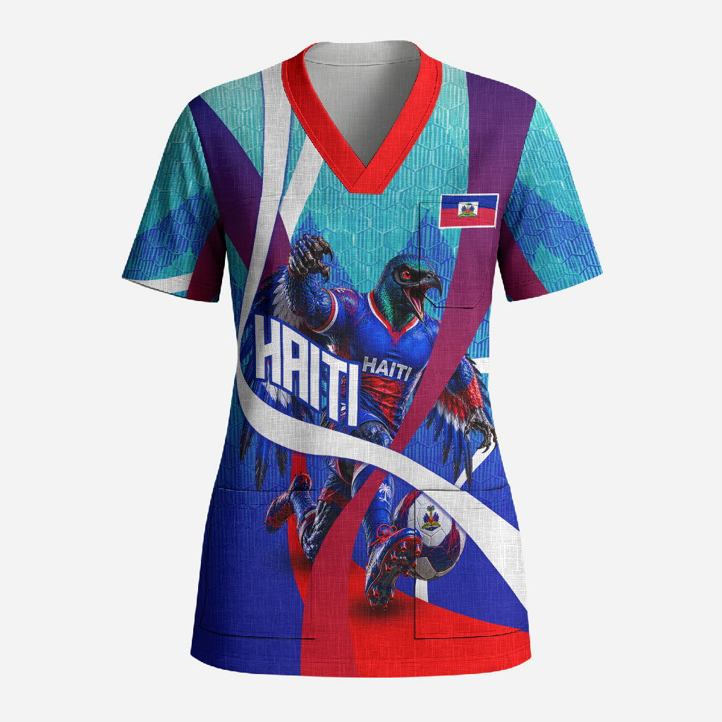 Personalized Haiti Football Scrub Top Haitian Flag Trogon Bird Mascot