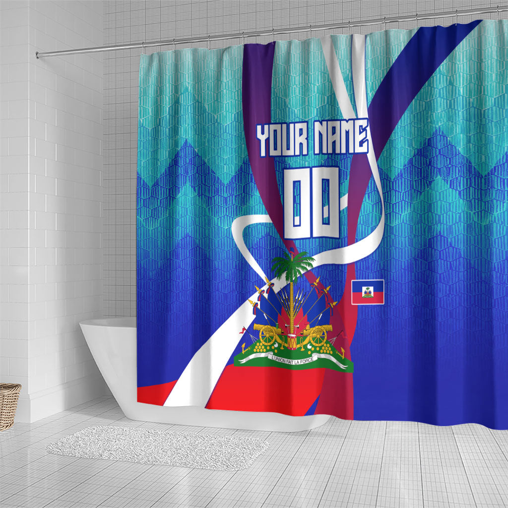 Personalized Haiti Football Shower Curtain Haitian Flag Trogon Bird Mascot