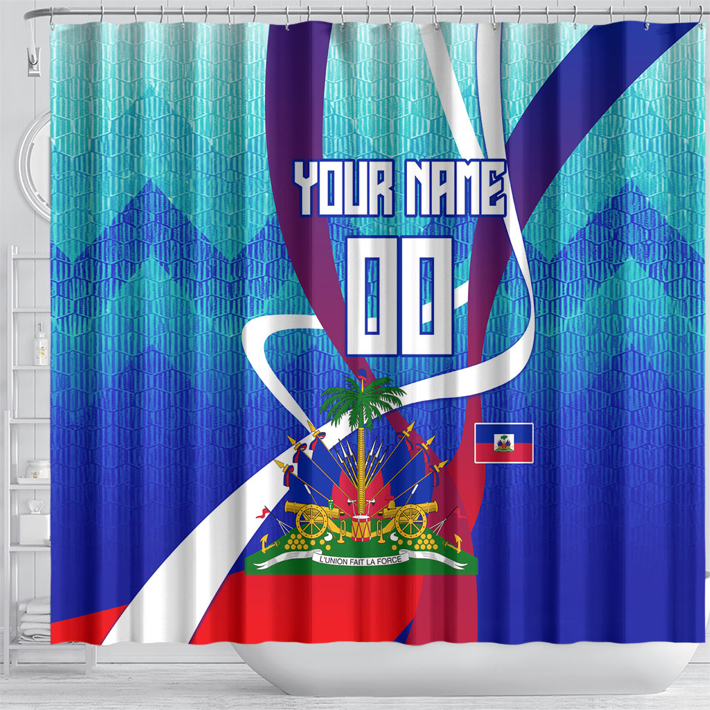 Personalized Haiti Football Shower Curtain Haitian Flag Trogon Bird Mascot