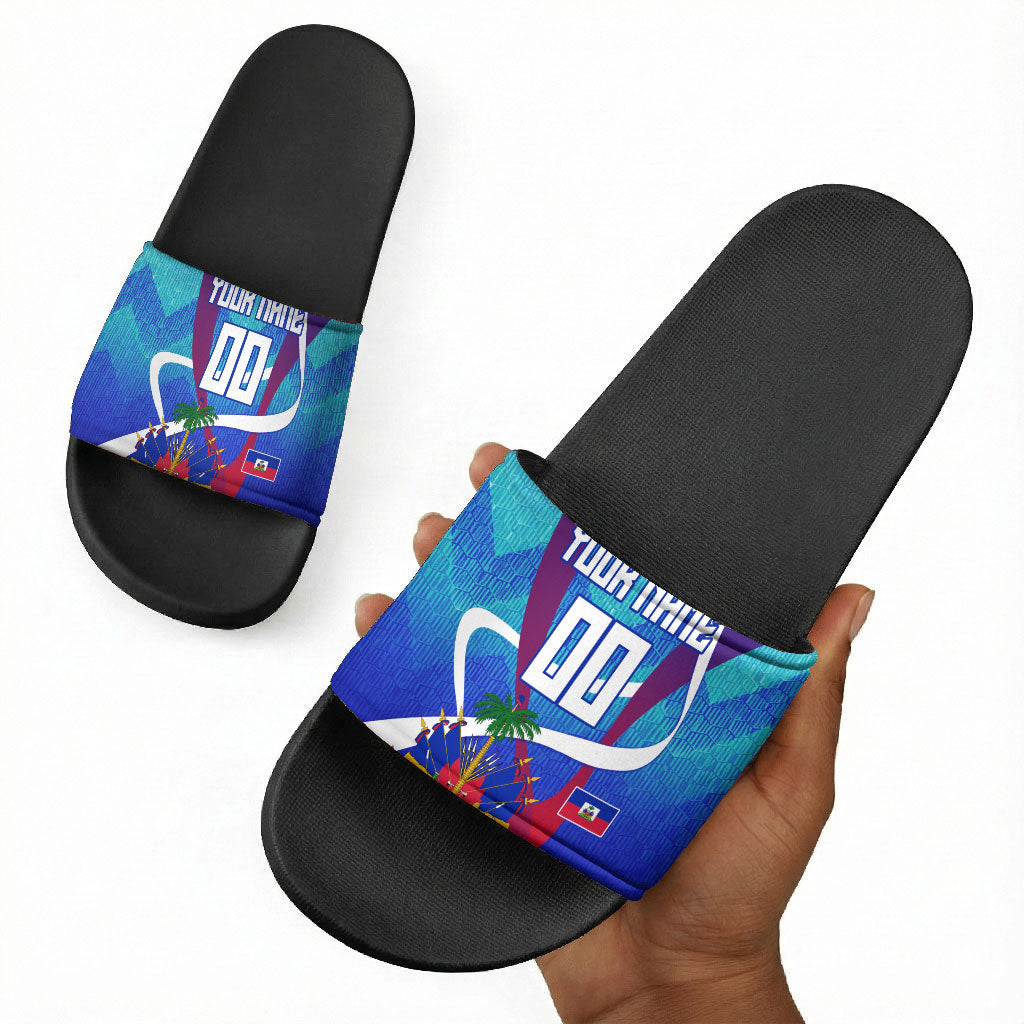 Personalized Haiti Football Slide Sandals Haitian Flag Trogon Bird Mascot