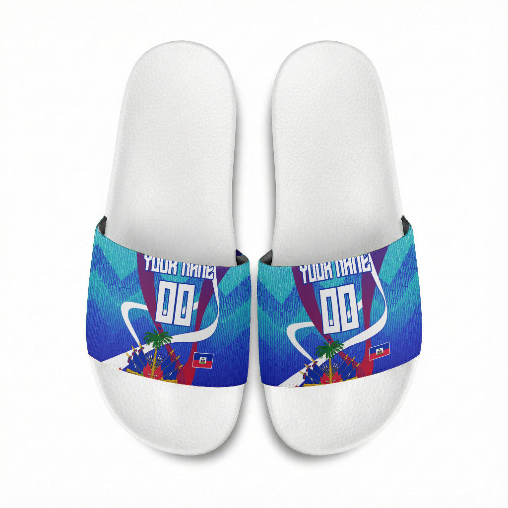 Personalized Haiti Football Slide Sandals Haitian Flag Trogon Bird Mascot
