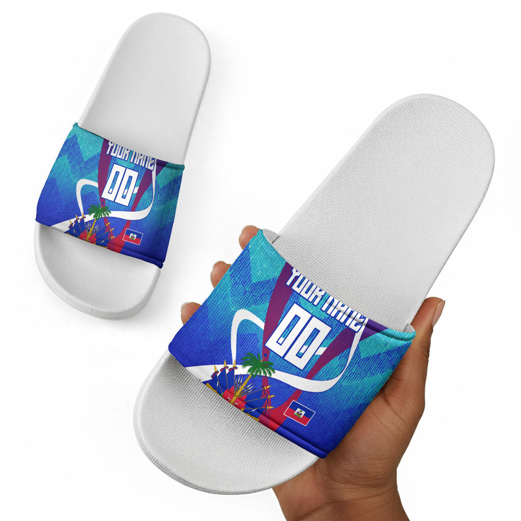 Personalized Haiti Football Slide Sandals Haitian Flag Trogon Bird Mascot