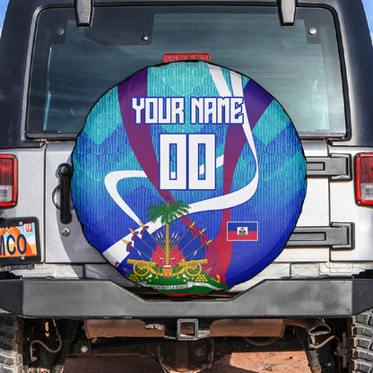 Personalized Haiti Football Spare Tire Cover Haitian Flag Trogon Bird Mascot