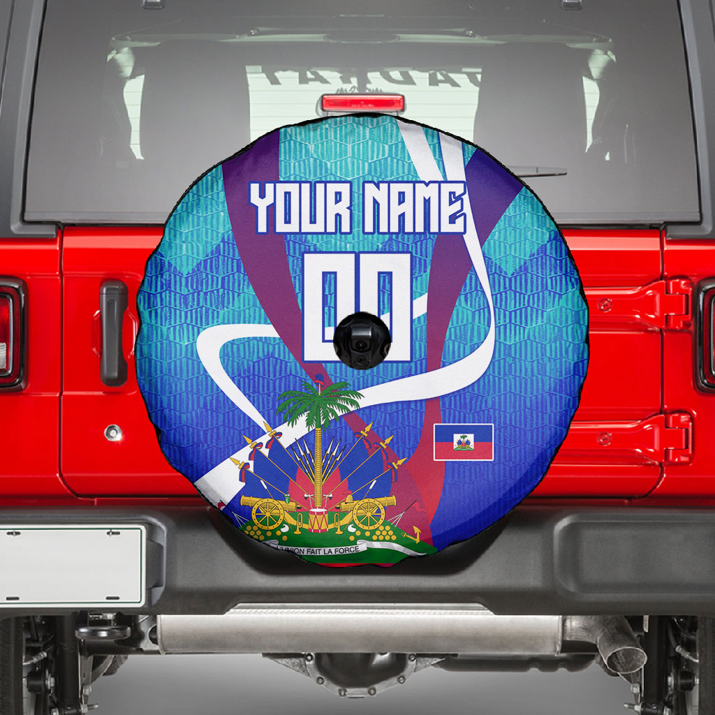 Personalized Haiti Football Spare Tire Cover Haitian Flag Trogon Bird Mascot