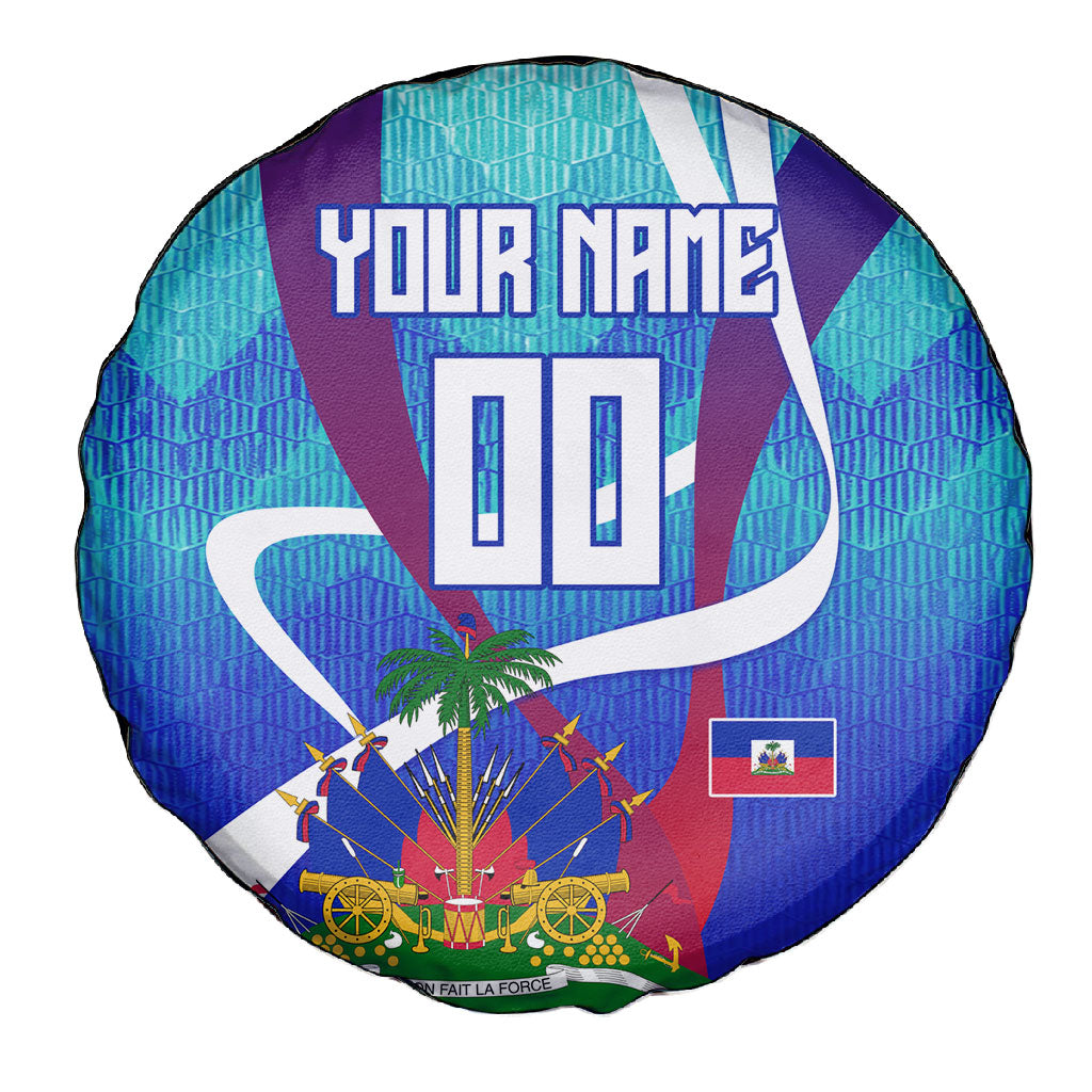 Personalized Haiti Football Spare Tire Cover Haitian Flag Trogon Bird Mascot