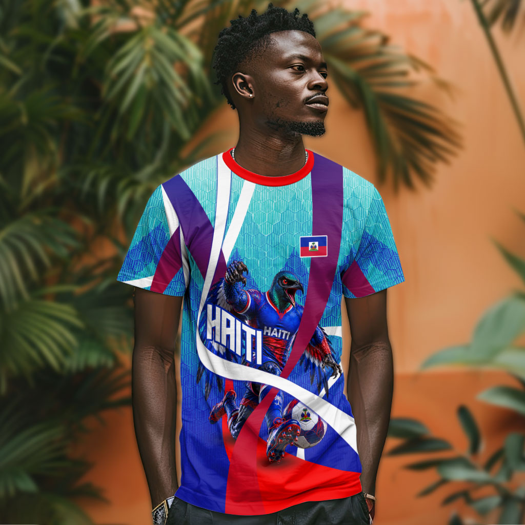 Personalized Haiti Football T shirt Haitian Flag Trogon Bird Mascot
