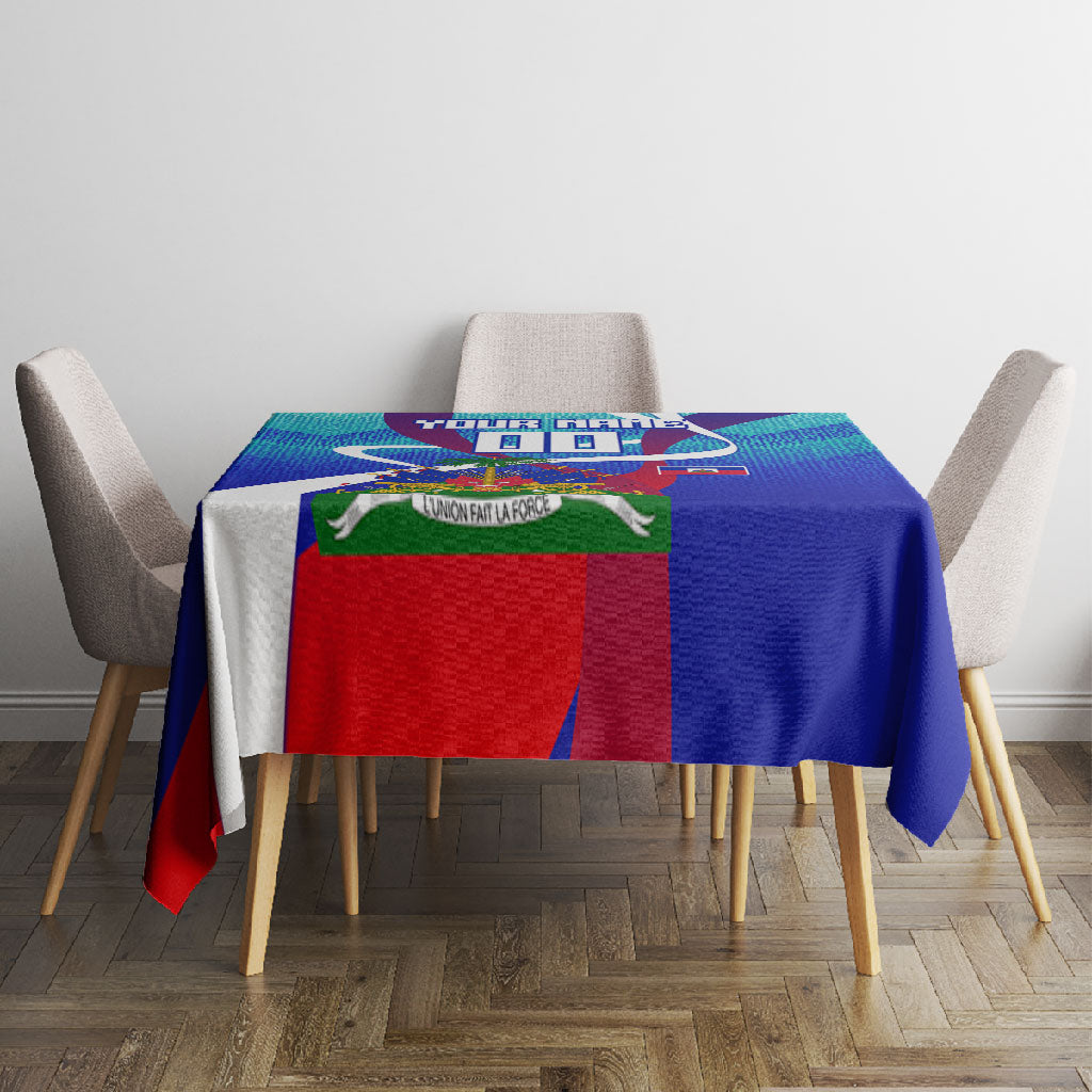 Personalized Haiti Football Tablecloth Haitian Flag Trogon Bird Mascot