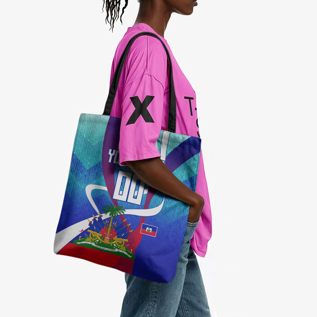 Personalized Haiti Football Tote Bag Haitian Flag Trogon Bird Mascot