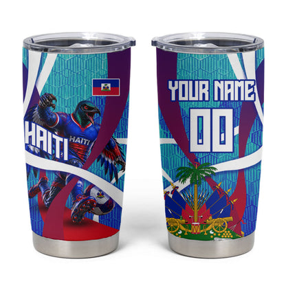 Personalized Haiti Football Tumbler Cup Haitian Flag Trogon Bird Mascot