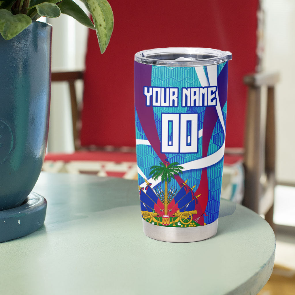 Personalized Haiti Football Tumbler Cup Haitian Flag Trogon Bird Mascot