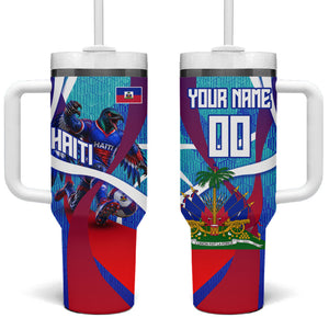 Personalized Haiti Football Tumbler With Handle Haitian Flag Trogon Bird Mascot