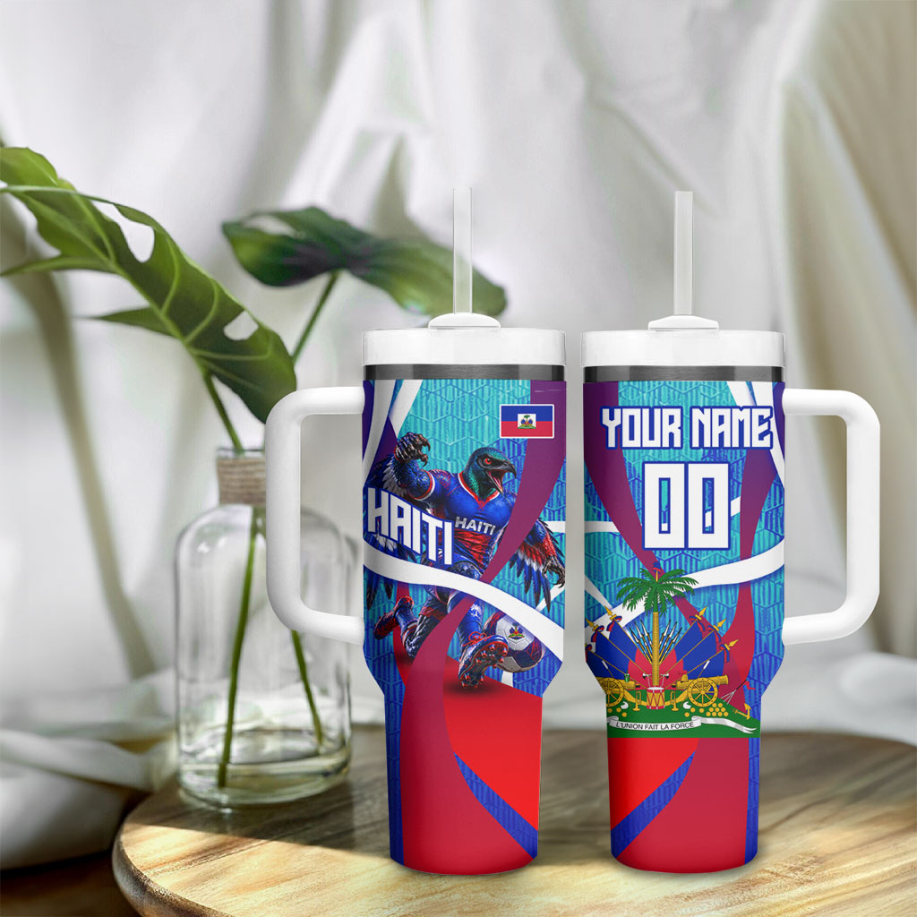 Personalized Haiti Football Tumbler With Handle Haitian Flag Trogon Bird Mascot