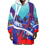 Personalized Haiti Football Wearable Blanket Hoodie Haitian Flag Trogon Bird Mascot