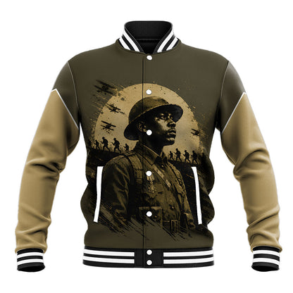 Harlem Hellfighters WWI Soldier Baseball Jacket Vintage Military Hero Jazz Band Silhouette Art