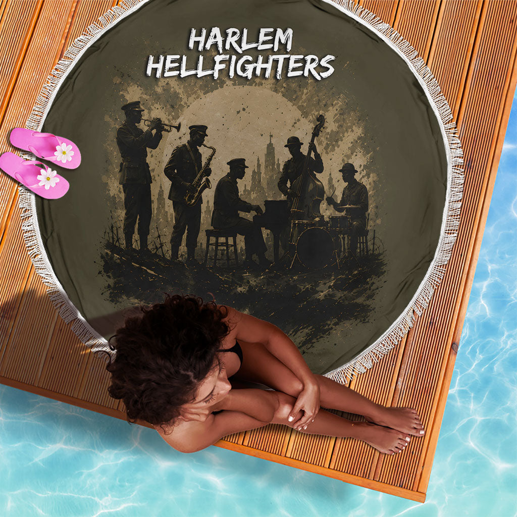 Harlem Hellfighters WWI Soldier Beach Blanket Vintage Military Hero Jazz Band Silhouette Art