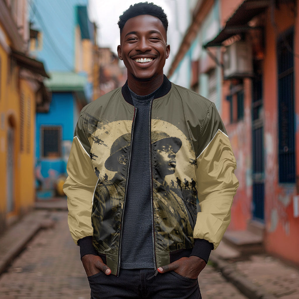 Harlem Hellfighters WWI Soldier Bomber Jacket Vintage Military Hero Jazz Band Silhouette Art