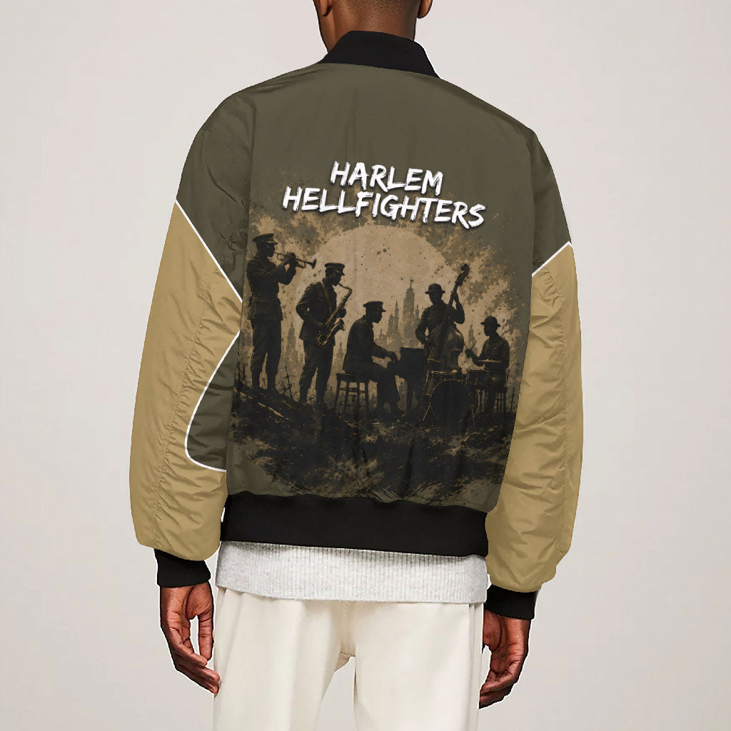 Harlem Hellfighters WWI Soldier Bomber Jacket Vintage Military Hero Jazz Band Silhouette Art