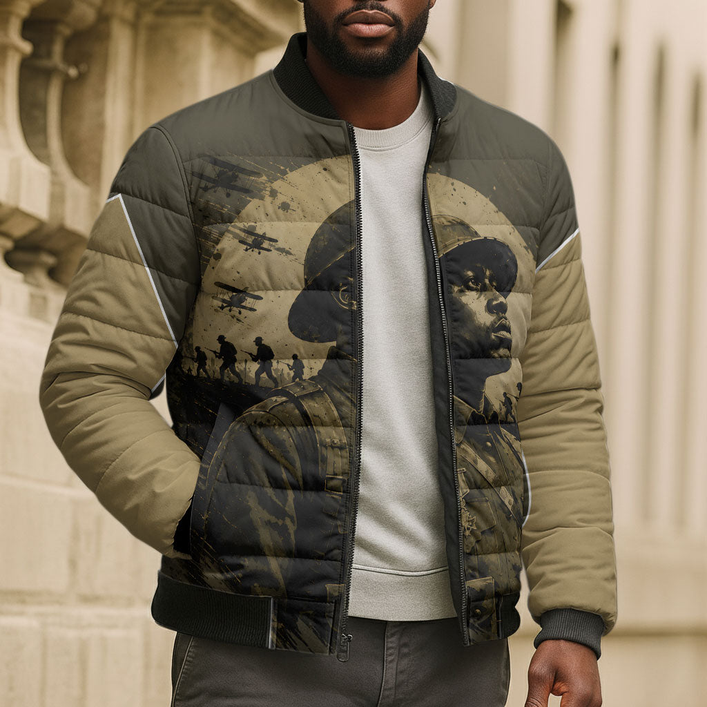 Harlem Hellfighters WWI Soldier Bomber Puffer Jacket Vintage Military Hero Jazz Band Silhouette Art