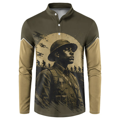 Harlem Hellfighters WWI Soldier Button Sweatshirt Vintage Military Hero Jazz Band Silhouette Art