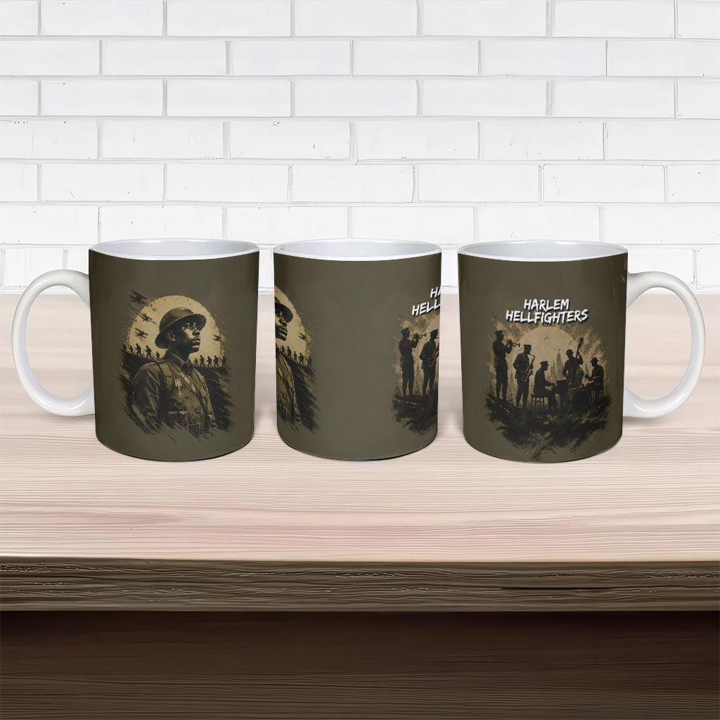 Harlem Hellfighters WWI Soldier Ceramic Mug Vintage Military Hero Jazz Band Silhouette Art