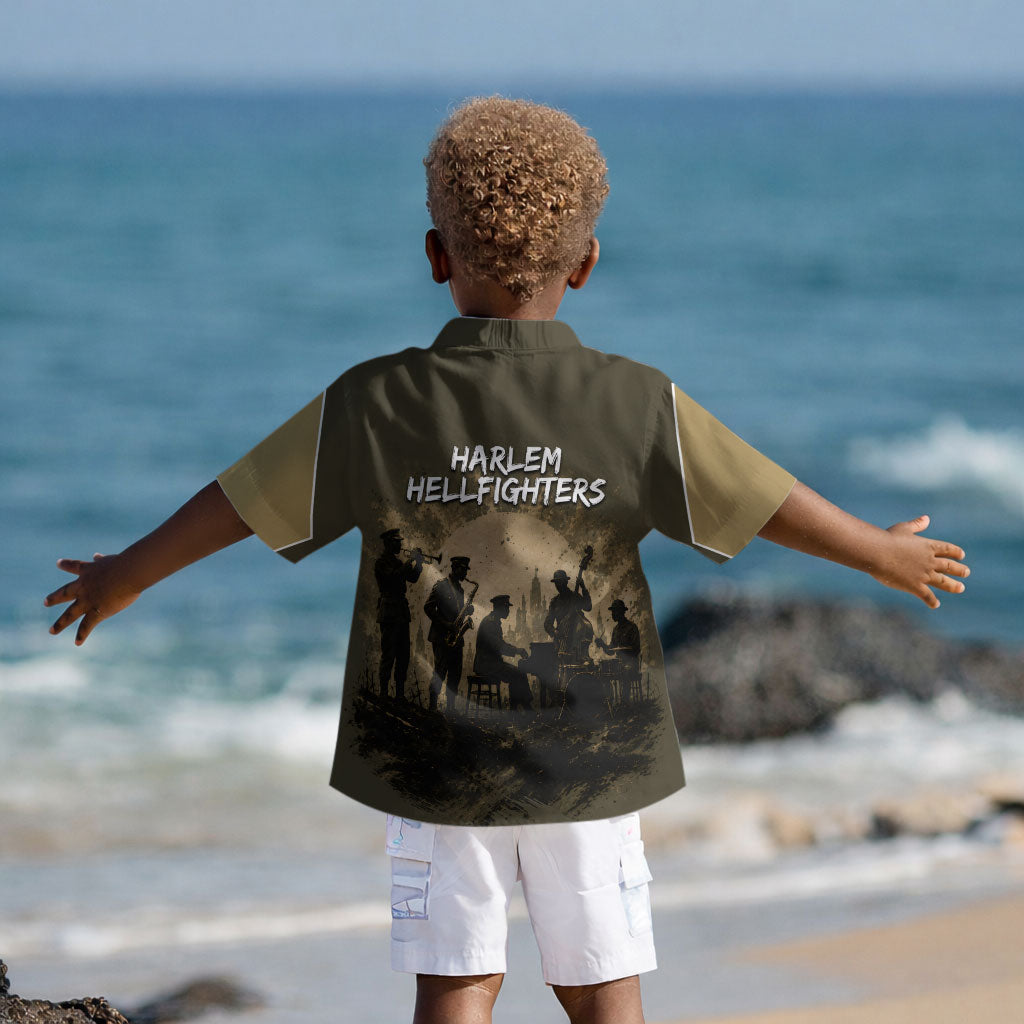 Harlem Hellfighters WWI Soldier Kid Hawaiian Shirt Vintage Military Hero Jazz Band Silhouette Art