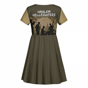 Harlem Hellfighters WWI Soldier Kid Short Sleeve Dress Vintage Military Hero Jazz Band Silhouette Art