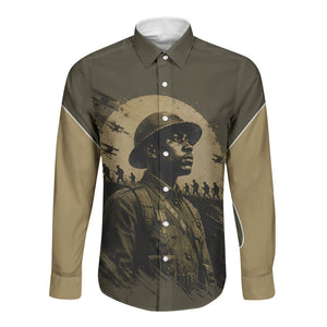 Harlem Hellfighters WWI Soldier Long Sleeve Button Shirt Vintage Military Hero Jazz Band Silhouette Art