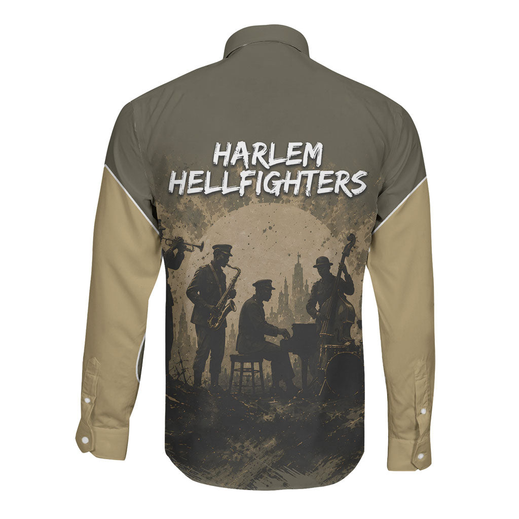 Harlem Hellfighters WWI Soldier Long Sleeve Button Shirt Vintage Military Hero Jazz Band Silhouette Art