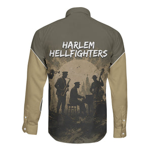 Harlem Hellfighters WWI Soldier Long Sleeve Button Shirt Vintage Military Hero Jazz Band Silhouette Art