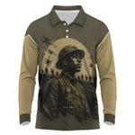 Harlem Hellfighters WWI Soldier Long Sleeve Polo Shirt Vintage Military Hero Jazz Band Silhouette Art