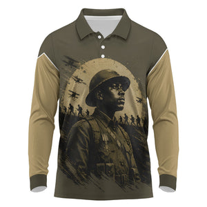Harlem Hellfighters WWI Soldier Long Sleeve Polo Shirt Vintage Military Hero Jazz Band Silhouette Art